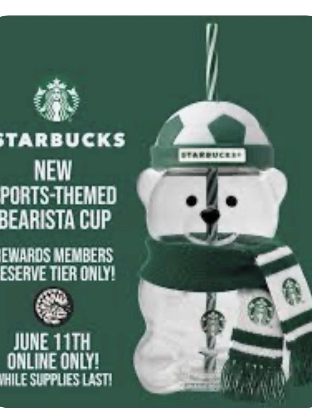 Starbucks FIFA Soccer Bearista Glass cup NIB RESERVE MEMBER ONLY - Picture 4 of 10